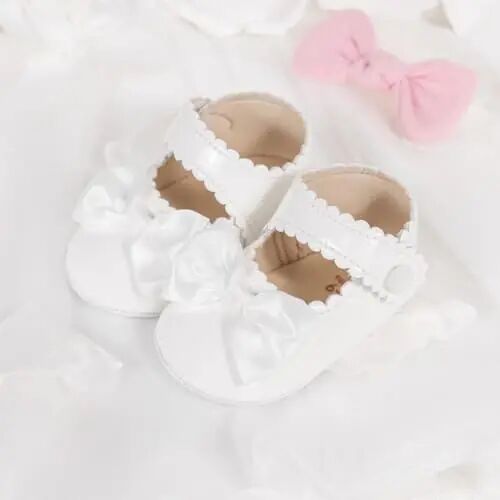 Meckior Newborn Baby Girls Dress Shoes Infant Bowknot Soft Sole Mary Jane Moccasins Baptism Christening Crib Shoes Wedding Princess Flats - 6