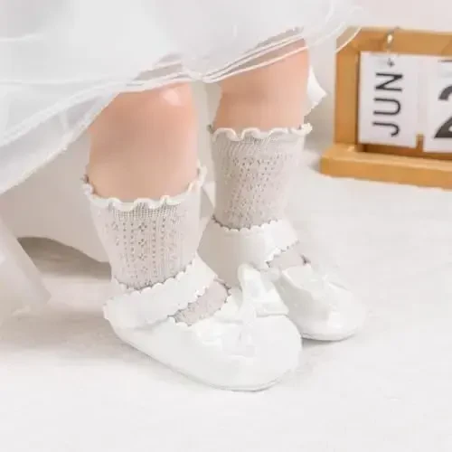 Meckior Newborn Baby Girls Dress Shoes Infant Bowknot Soft Sole Mary Jane Moccasins Baptism Christening Crib Shoes Wedding Princess Flats - 2