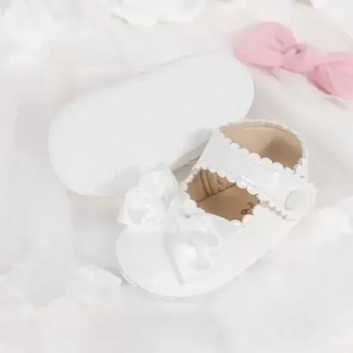 Meckior Newborn Baby Girls Dress Shoes Infant Bowknot Soft Sole Mary Jane Moccasins Baptism Christening Crib Shoes Wedding Princess Flats - 3