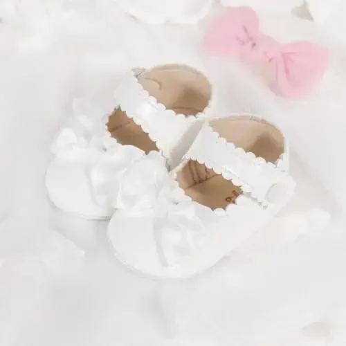 Meckior Newborn Baby Girls Dress Shoes Infant Bowknot Soft Sole Mary Jane Moccasins Baptism Christening Crib Shoes Wedding Princess Flats - 6