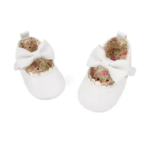 Meckior Newborn Baby Girls Dress Shoes Infant Bowknot Soft Sole Mary Jane Moccasins Baptism Christening Crib Shoes Wedding Princess Flats - MODAZONE