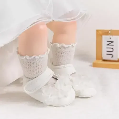 Meckior Newborn Baby Girls Dress Shoes Infant Bowknot Soft Sole Mary Jane Moccasins Baptism Christening Crib Shoes Wedding Princess Flats - MODAZONE (1)