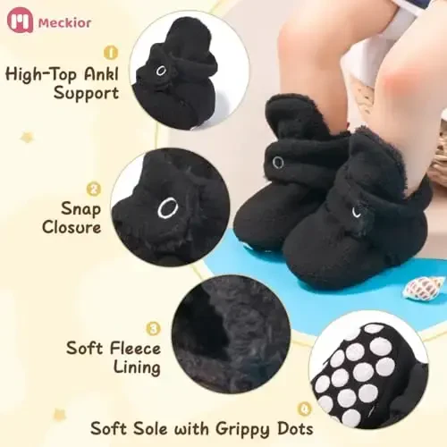 Meckior Newborn Infant Baby Girls Boys Warm Fleece Winter Booties First Walkers Slippers Shoes - 1