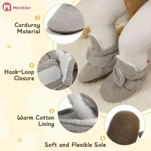 Meckior Newborn Infant Baby Girls Boys Warm Fleece Winter Booties First Walkers Slippers Shoes - 1