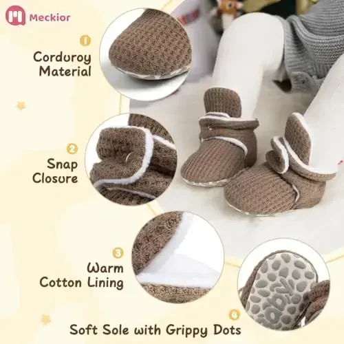 Meckior Newborn Infant Baby Girls Boys Warm Fleece Winter Booties First Walkers Slippers Shoes - 1