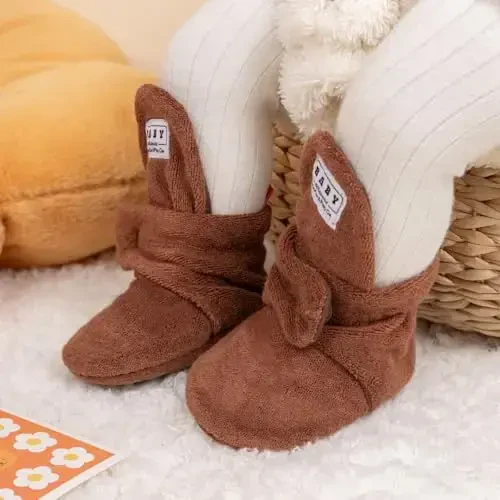 Meckior Newborn Infant Baby Girls Boys Warm Fleece Winter Booties First Walkers Slippers Shoes - 4