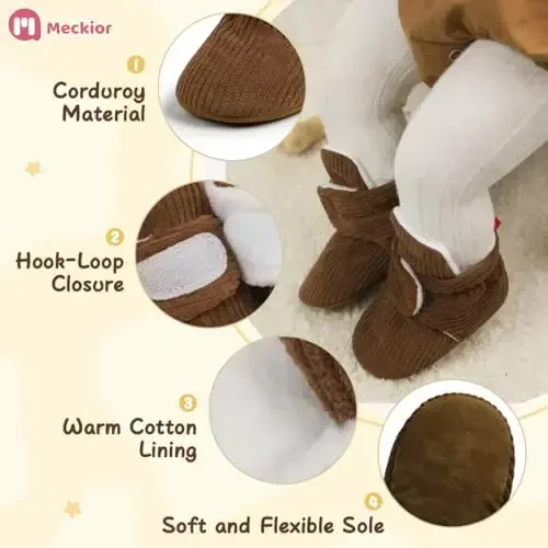 Meckior Newborn Infant Baby Girls Boys Warm Fleece Winter Booties First Walkers Slippers Shoes - 1