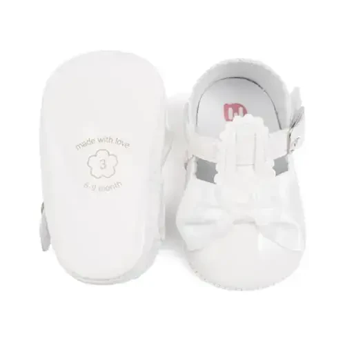 Meckior Newborn Baby Girls Dress Shoes Infant Bowknot Soft Sole Mary Jane Moccasins Baptism Christening Crib Shoes Wedding Princess Flats - 1