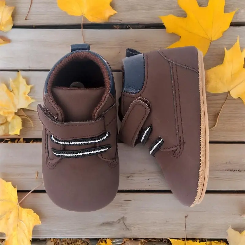 Meckior Toddler Baby Boys Girls High Tops Ankle Sneakers Soft Anti-Slip Sole PU Leather Moccasins Infant Newborn Prewalker First Walking Crib Shoes - 2