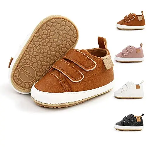 Meckior Toddler Baby Boys Girls High Tops Ankle Sneakers Soft Anti-Slip Sole PU Leather Moccasins Infant Newborn Prewalker First Walking Crib Shoes - 1