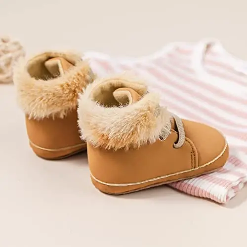 Meckior Toddler Baby Boys Girls High Tops Ankle Sneakers Soft Anti-Slip Sole PU Leather Moccasins Infant Newborn Prewalker First Walking Crib Shoes - 3
