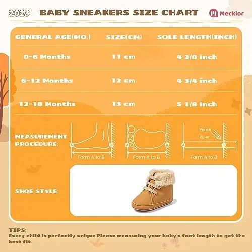 Meckior Toddler Baby Boys Girls High Tops Ankle Sneakers Soft Anti-Slip Sole PU Leather Moccasins Infant Newborn Prewalker First Walking Crib Shoes - 7