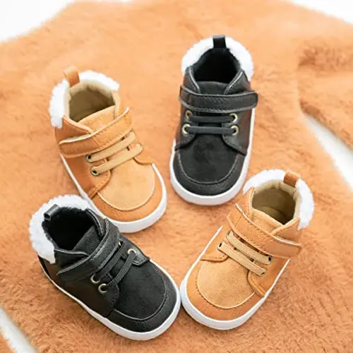 Meckior Toddler Baby Boys Girls High Tops Ankle Sneakers Soft Anti-Slip Sole PU Leather Moccasins Infant Newborn Prewalker First Walking Crib Shoes - 2