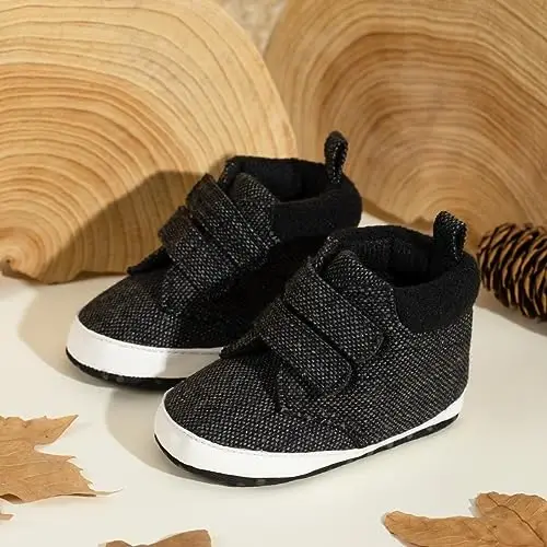 Meckior Toddler Baby Boys Girls High Tops Ankle Sneakers Soft Anti-Slip Sole PU Leather Moccasins Infant Newborn Prewalker First Walking Crib Shoes - 3