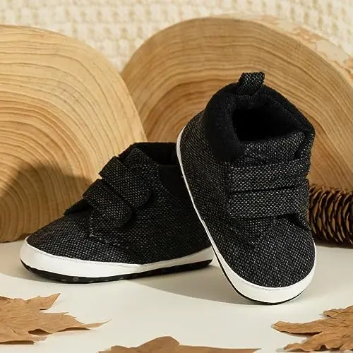 Meckior Toddler Baby Boys Girls High Tops Ankle Sneakers Soft Anti-Slip Sole PU Leather Moccasins Infant Newborn Prewalker First Walking Crib Shoes - 4