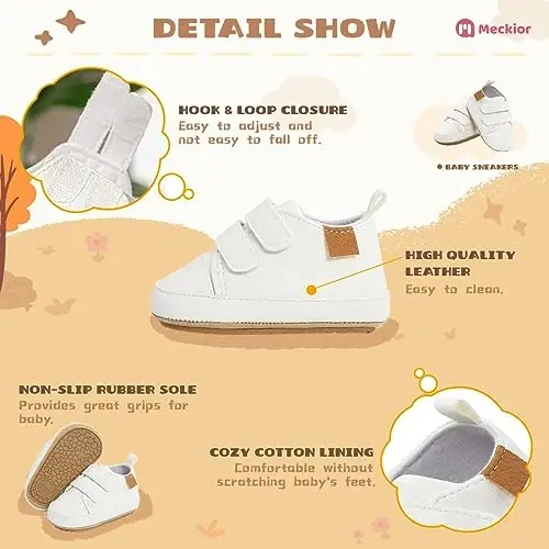 Meckior Toddler Baby Boys Girls High Tops Ankle Sneakers Soft Anti-Slip Sole PU Leather Moccasins Infant Newborn Prewalker First Walking Crib Shoes - 5