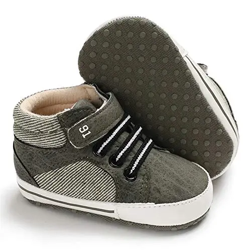 Meckior Toddler Baby Boys Girls High Tops Ankle Sneakers Soft Anti-Slip Sole PU Leather Moccasins Infant Newborn Prewalker First Walking Crib Shoes - 4