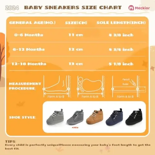 Meckior Toddler Baby Boys Girls High Tops Ankle Sneakers Soft Anti-Slip Sole PU Leather Moccasins Infant Newborn Prewalker First Walking Crib Shoes - 6