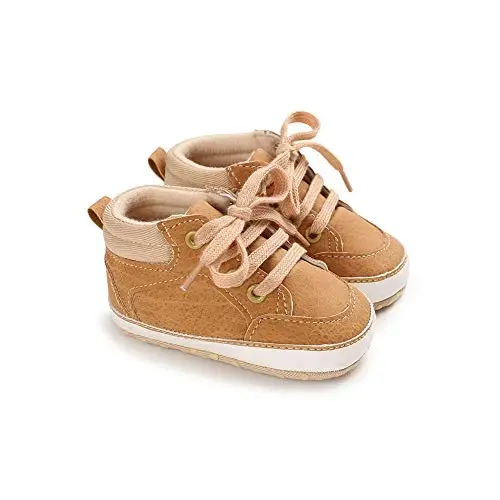 Meckior Toddler Baby Boys Girls High Tops Ankle Sneakers Soft Anti-Slip Sole PU Leather Moccasins Infant Newborn Prewalker First Walking Crib Shoes - 1