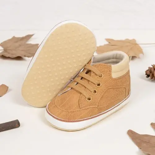 Meckior Toddler Baby Boys Girls High Tops Ankle Sneakers Soft Anti-Slip Sole PU Leather Moccasins Infant Newborn Prewalker First Walking Crib Shoes - 3