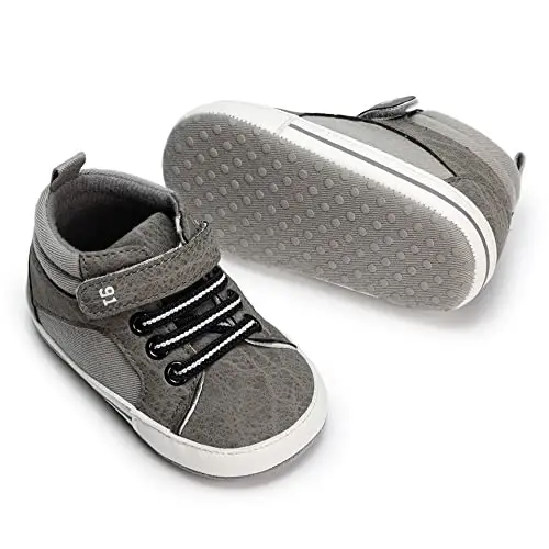 Meckior Toddler Baby Boys Girls High Tops Ankle Sneakers Soft Anti-Slip Sole PU Leather Moccasins Infant Newborn Prewalker First Walking Crib Shoes 