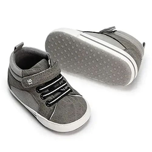 Meckior Toddler Baby Boys Girls High Tops Ankle Sneakers Soft Anti-Slip Sole PU Leather Moccasins Infant Newborn Prewalker First Walking Crib Shoes - 1