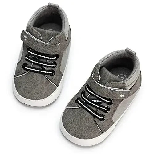 Meckior Toddler Baby Boys Girls High Tops Ankle Sneakers Soft Anti-Slip Sole PU Leather Moccasins Infant Newborn Prewalker First Walking Crib Shoes - 3