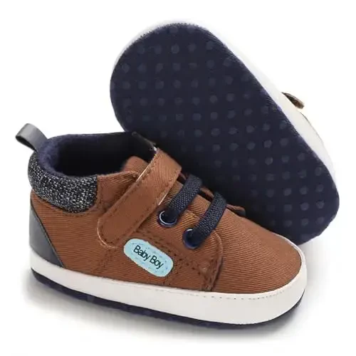 Meckior Toddler Baby Boys Girls High Tops Ankle Sneakers Soft Anti-Slip Sole PU Leather Moccasins Infant Newborn Prewalker First Walking Crib Shoes - 1