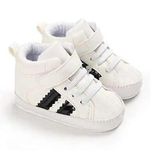 Meckior Toddler Baby Boys Girls High Tops Ankle Sneakers Soft Anti-Slip Sole PU Leather Moccasins Infant Newborn Prewalker First Walking Crib Shoes - 3