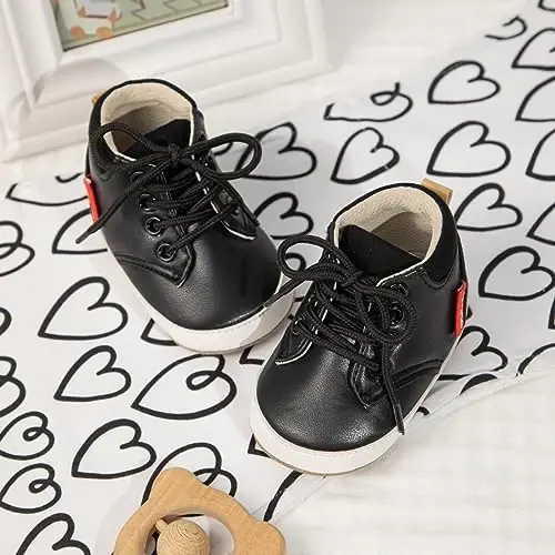 Meckior Toddler Baby Boys Girls High Tops Ankle Sneakers Soft Anti-Slip Sole PU Leather Moccasins Infant Newborn Prewalker First Walking Crib Shoes - 4