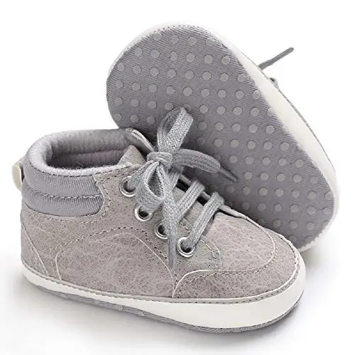 Meckior Toddler Baby Boys Girls High Tops Ankle Sneakers Soft Anti-Slip Sole PU Leather Moccasins Infant Newborn Prewalker First Walking Crib Shoes - MECKIOR