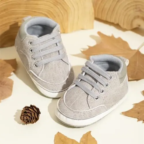 Meckior Toddler Baby Boys Girls High Tops Ankle Sneakers Soft Anti-Slip Sole PU Leather Moccasins Infant Newborn Prewalker First Walking Crib Shoes - 3