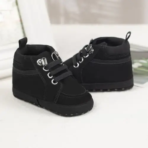 Meckior Toddler Baby Boys Girls High Tops Ankle Sneakers Soft Anti-Slip Sole PU Leather Moccasins Infant Newborn Prewalker First Walking Crib Shoes - 6