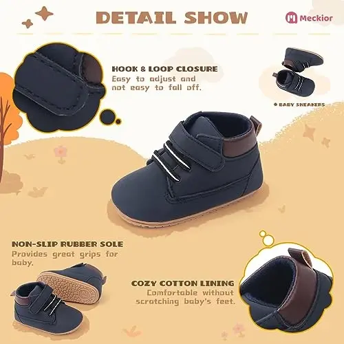 Meckior Toddler Baby Boys Girls High Tops Ankle Sneakers Soft Anti-Slip Sole PU Leather Moccasins Infant Newborn Prewalker First Walking Crib Shoes - 5