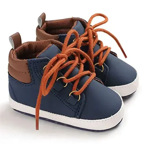 Meckior Toddler Baby Boys Girls High Tops Ankle Sneakers Soft Anti-Slip Sole PU Leather Moccasins Infant Newborn Prewalker First Walking Crib Shoes - 3