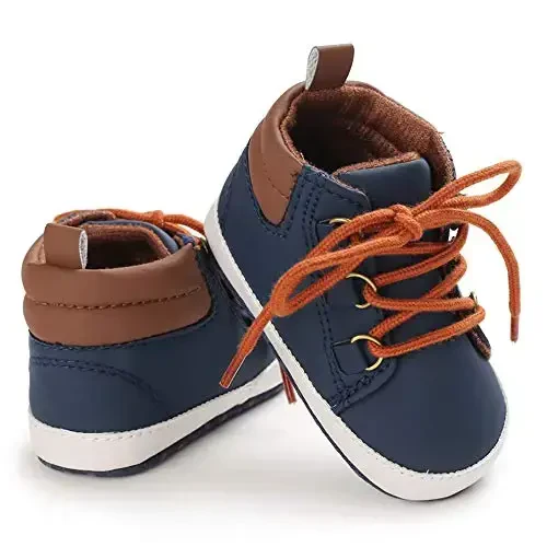 Meckior Toddler Baby Boys Girls High Tops Ankle Sneakers Soft Anti-Slip Sole PU Leather Moccasins Infant Newborn Prewalker First Walking Crib Shoes - 4