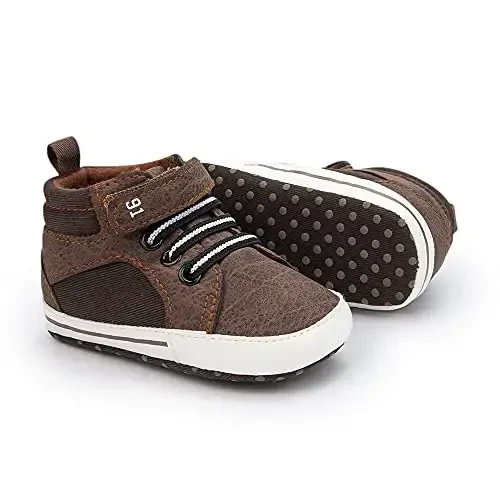 Meckior Toddler Baby Boys Girls High Tops Ankle Sneakers Soft Anti-Slip Sole PU Leather Moccasins Infant Newborn Prewalker First Walking Crib Shoes - 1