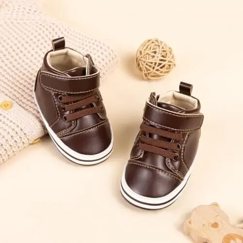 Meckior Toddler Baby Boys Girls High Tops Ankle Sneakers Soft Anti-Slip Sole PU Leather Moccasins Infant Newborn Prewalker First Walking Crib Shoes - 3