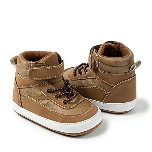 Meckior Toddler Baby Boys Girls High Tops Ankle Sneakers Soft Anti-Slip Sole PU Leather Moccasins Infant Newborn Prewalker First Walking Crib Shoes - 1