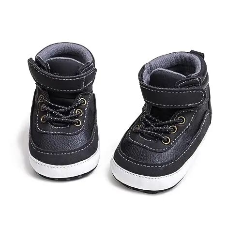 Meckior Toddler Baby Boys Girls High Tops To'piq oyoq kiyimlari Yumshoq sirpanishga qarshi taglik PU Charm mokasinlar Chaqaloq yangi tug'ilgan Prewalker Birinchi yurish karavot poyafzallari - MECKIOR