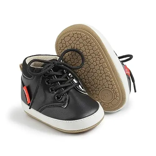 Meckior Toddler Baby Boys Girls High Tops To'piq oyoq kiyimlari Yumshoq sirpanishga qarshi taglik PU Teri mokasinlar Chaqaloq yangi tug'ilgan Prewalker Birinchi yuradigan krovat poyafzallari 