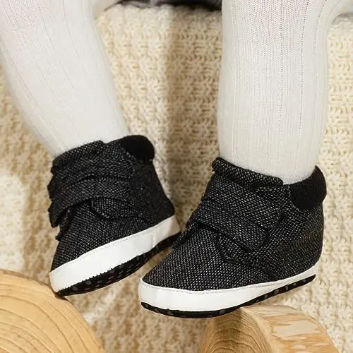 Meckior Toddler Baby Boys Girls High Tops To'piq oyoq kiyimlari Yumshoq sirpanishga qarshi taglik PU Teri Mokasinlar Go'dak Yangi tug'ilgan chaqaloq Prewalker Birinchi yurish Krovat poyabzallari - 2