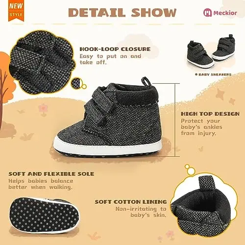 Meckior Toddler Baby Boys Girls High Tops To'piq oyoq kiyimlari Yumshoq sirpanishga qarshi taglik PU Teri Mokasinlar Go'dak Yangi tug'ilgan chaqaloq Prewalker Birinchi yurish Krovat poyabzallari - 5