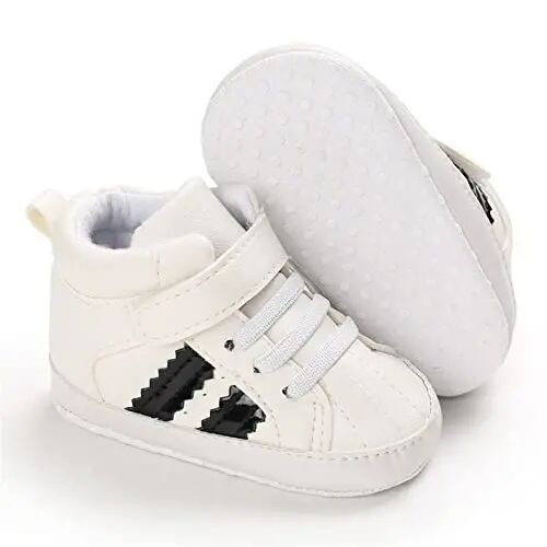 Meckior Toddler Baby Boys Girls High Tops To'piq oyoq kiyimlari Yumshoq sirpanishga qarshi taglik PU teri mokasinlari Go'dak yangi tug'ilgan chaqaloq Prewalker Birinchi yurish karavoti poyabzallari - MECKIOR