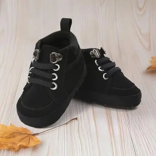 Meckior Toddler Baby Boys Girls High Tops To'piqlari baland etiklar Yumshoq sirpanishga qarshi taglik PU charm mokasinlar Chaqaloq yangi tug'ilgan Prewalker Birinchi yurish krovat poyabzallari - 5