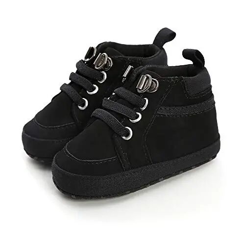 Meckior Toddler Baby Boys Girls High Tops To'piqlari baland etiklar Yumshoq sirpanishga qarshi taglik PU charm mokasinlar Chaqaloq yangi tug'ilgan Prewalker Birinchi yurish krovat poyabzallari - MECKIOR