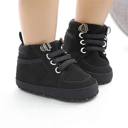Meckior Toddler Baby Boys Girls High Tops To'piqlari baland etiklar Yumshoq sirpanishga qarshi taglik PU charm mokasinlar Chaqaloq yangi tug'ilgan Prewalker Birinchi yurish krovat poyabzallari - 4
