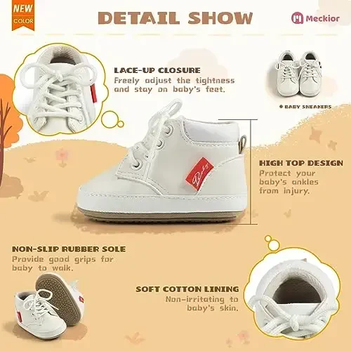 Meckior Toddler Baby Boys Girls High Tops to'piqlari yumshoq sirpanishga qarshi taglik PU charm mokasinlar chaqaloq yangi tug'ilgan prewalker birinchi yurish to'shak poyafzallari - 5