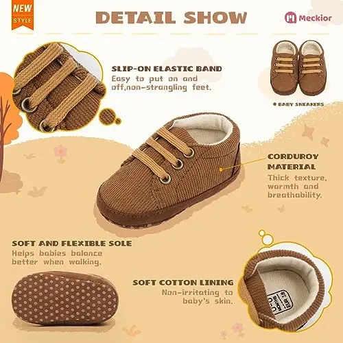 Meckior Toddler Baby Boys Girls High Tops to'piqlari Yumshoq sirpanishga qarshi taglik PU teri mokasinlar chaqaloq yangi tug'ilgan Prewalker birinchi yuradigan krovat poyafzallari - 5