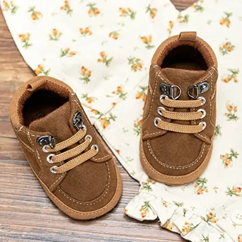 Meckior Toddler Baby Boys Girls High Tops to'piqlari Yumshoq sirpanishga qarshi taglik PU Teri mokasinlar Chaqaloq yangi tug'ilgan Prewalker Birinchi yurish beshik poyabzallari - 6